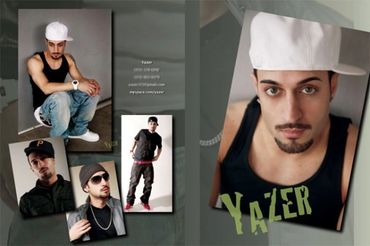 Sage green promo brochure for model actor Yazer Los Angeles. by graphic designer Jill Roberts