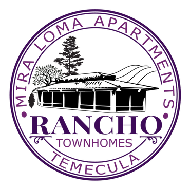 Apartment complex logo for Rancho Townhomes in Temecula, CA round purple and black .