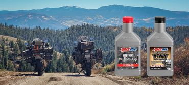 AMSOIL Motorcycle oils with Harley Davidson and KTM motorcycle.