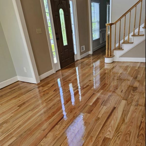 Refinished hardwood flooring in a Solon, Ohio home