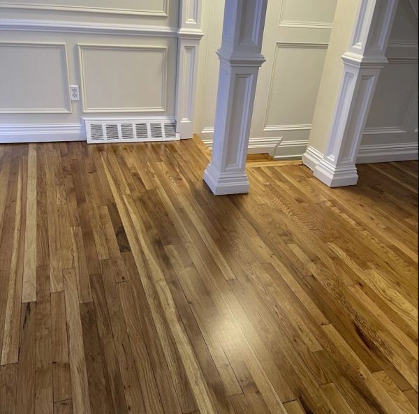 Refinished hardwood flooring in a Brecksville, Ohio home