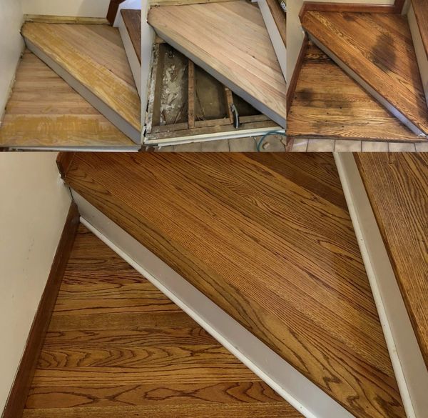 Repairing wood stair treads in a Westlake home.