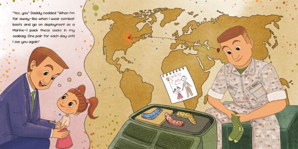 A father and daughter share a heartfelt moment about deployment and packing socks.