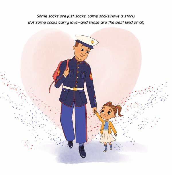Marine in uniform holding hands with a little girl, sharing a loving moment.