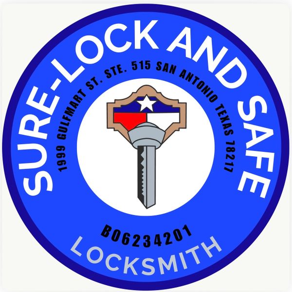 Logo for Sure-Lock and Safe locksmith in San Antonio, Texas.