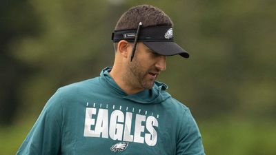 Philadelphia Eagles head coach Nick Sirianni looks at...something.