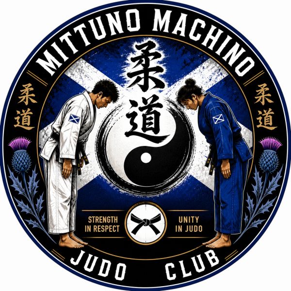 Logo of Mittuno Machino Judo Club with two judokas bowing.