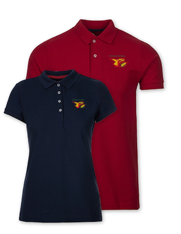 playera polo optima de dama y caballero con un bordado de un lado