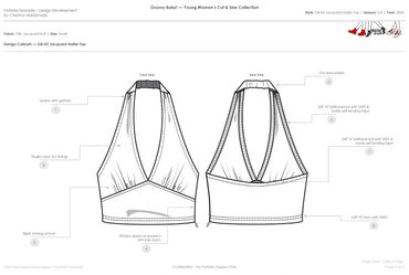Groovy Baby Jacquard Halter Top Techpack Callout Page—technical flat, garment specs, fashion design.