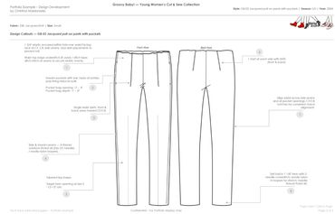 Groovy Baby Jacquard Pull-On Pants Techpack Callout Page—construction notes, seams, garment design.