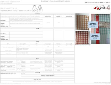 Groovy Baby Jacquard Halter Top Techpack Fabric Page—fabric specs, trims, garment development.