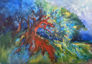 Circle of Life Tree in watercolor and ink