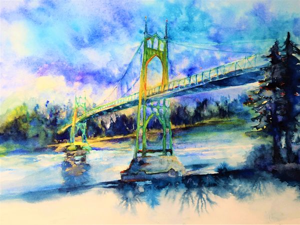 St Johns Bridge watercolor