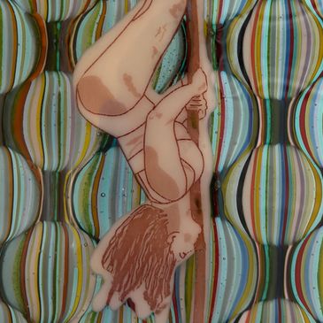 A Girl on a pole. The background is optic glass and the girl is added using a fused decal technique,
