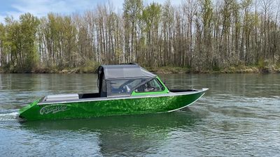 My 22” River Wild jet boat has a 6.2L 450hp Ford Raptor motor and reaches speeds of 50mph plus…