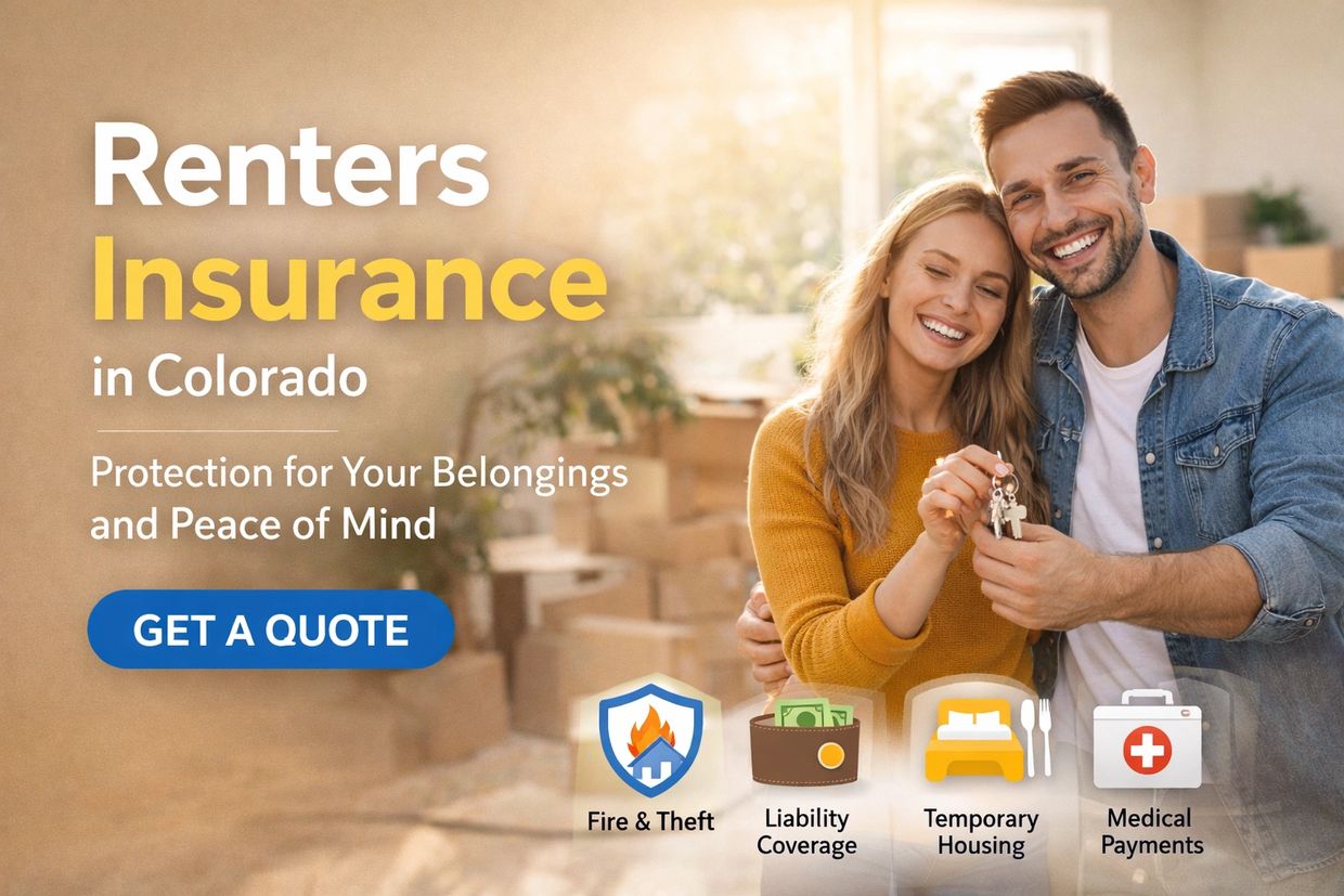 “Smiling couple holding new home keys with renters insurance coverage highlights.