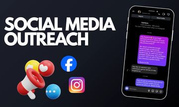 Illustration of social media outreach with messaging and social icons on a dark background.