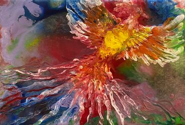 The Phoenix Rises From the Ashes - Encaustic on Wood
