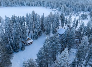 A winter wonderland at Jade. Your romantic cabin retreat nestled between snowy ponderosa pines.