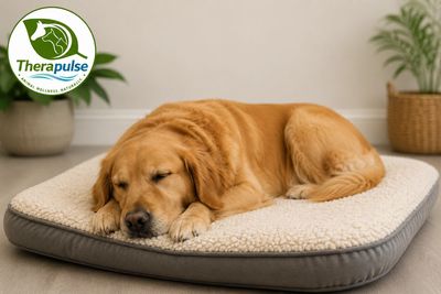 Therapulse lays in the bed layer. Bed and Dog not included.