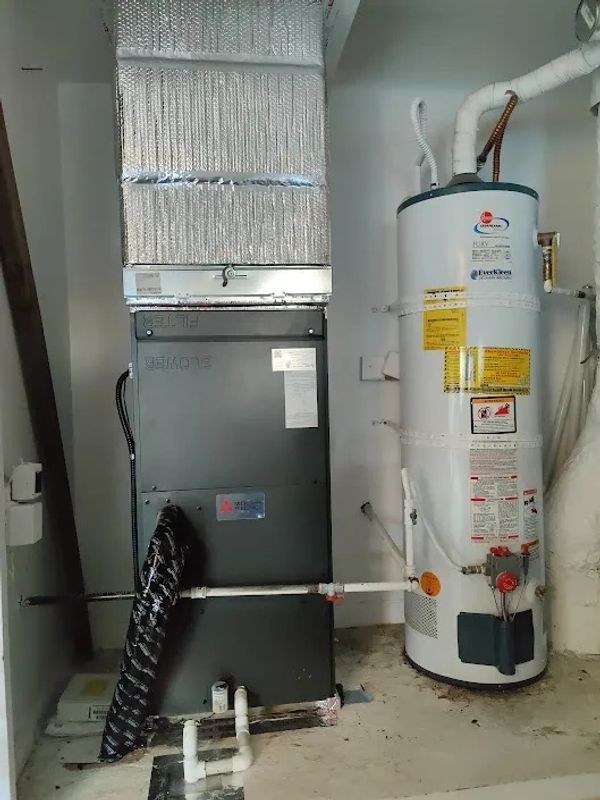 Mitsubishi heat pump in downflow position. Super efficient, all electric heating and cooling.