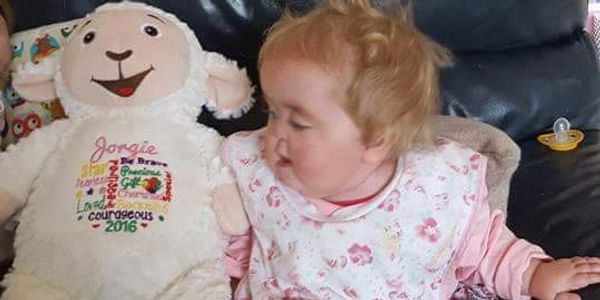 How it all started. Jorgie got her bear shortly before gaining her wings.