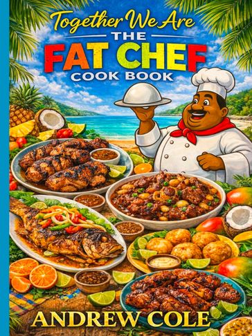 Colorful cookbook cover featuring a cheerful chef and delicious dishes.