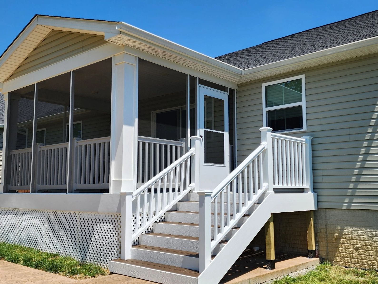 Deck and patio steps with new screen system installed.