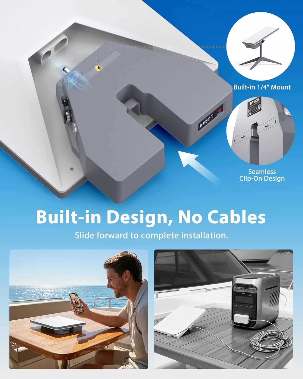 Built-in design device with no cables, easy slide installation.