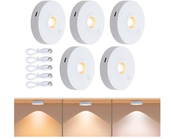 Angestlite Rechargeable Puck Lights, 3 CCT & Dimmable Under Cabinet Lighting Wireless Magnetic Batte