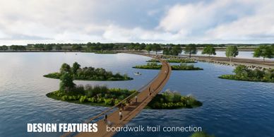 The designed boardwalk that will extend out over the lake. 