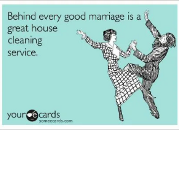 a couple doing the happy dance, Because they don't have to worry about cleaning.