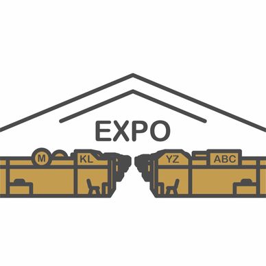 Illustration of an expo hall layout with labeled sections M, KL, YZ, and ABC.