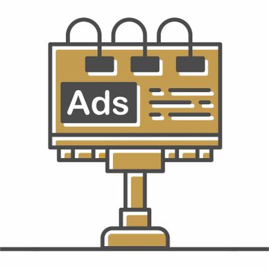Illustration of a billboard advertising space with the word 'Ads'.