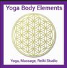 Yoga Body Elements logo. Yoga. Massage Reiki Studio. round flower of life picture.