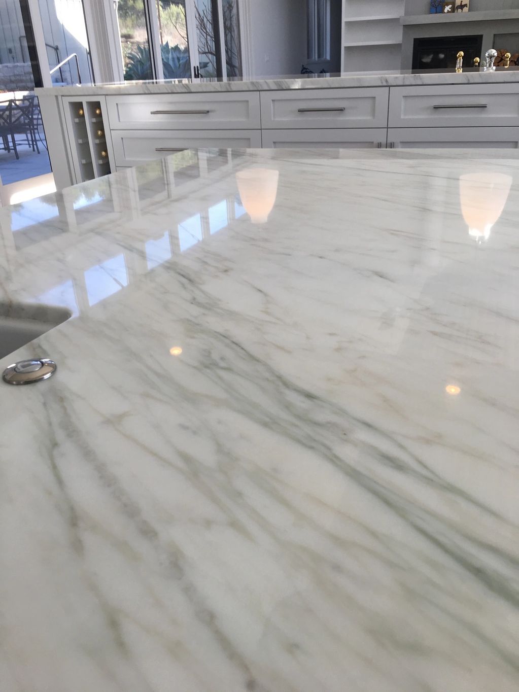 Polished carrera marble kitchen countertop