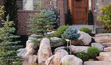 random cut Limestone steps with bolder featured gardens
