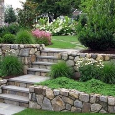 Granite stone pitched retaining wall