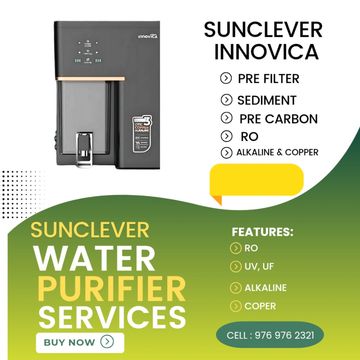 Sunclever Innovica water purifier with multi-stage filtration and features like RO, UV, alkaline, and copper.