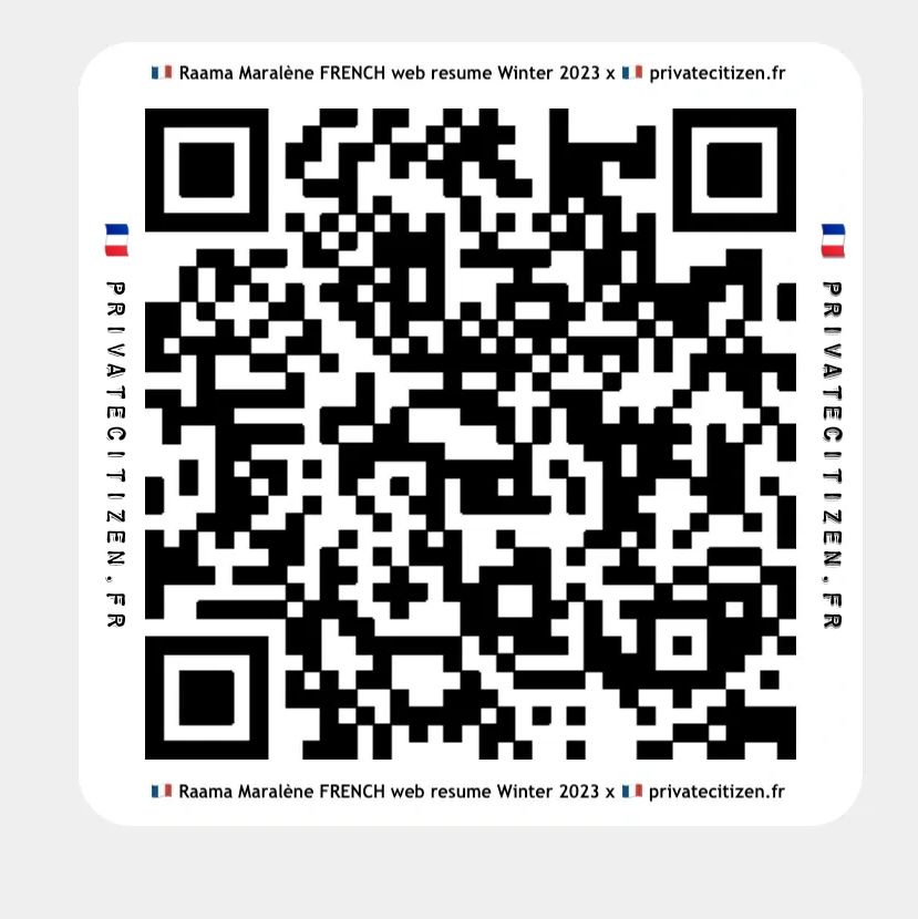 Raama Maralène FRENCH : 
resume web toile Winter 2023  
en QR Code
maj le 4 décembre 2023