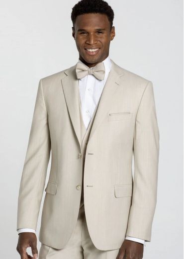 Beige 3 piece tux with white shirt