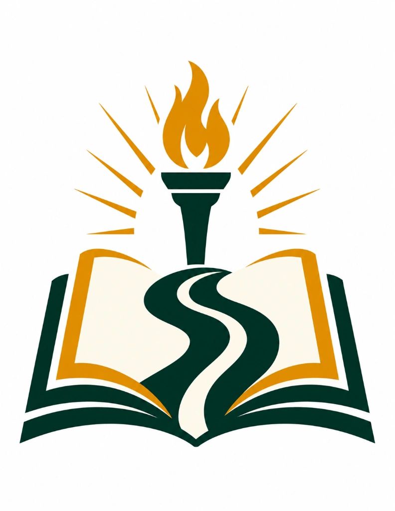 Torch and book representing knowledge and enlightenment.