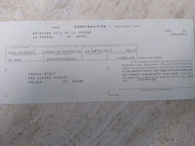 1970 AMX
VIN AOM397X100081
Dash Tag 17212
Rick Roach
Batavian Bank