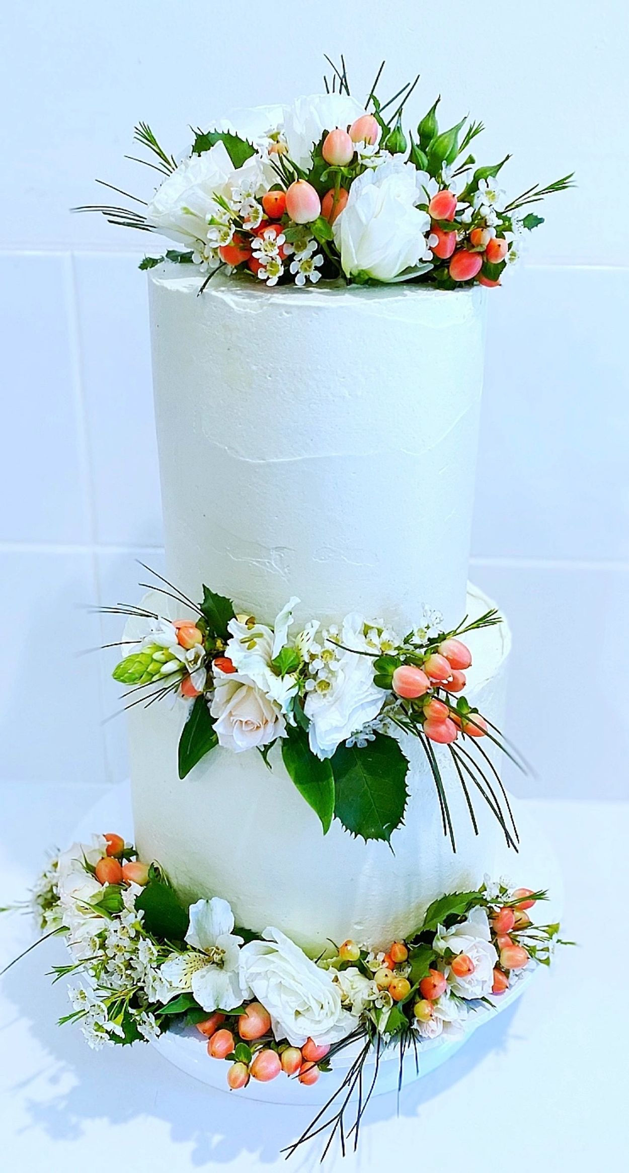2 tier Wedding cake , floral cake with fresh blooms , all Swiss merengue buttercream