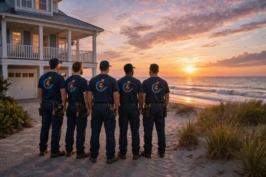 Licensed electricians in North Myrtle Beach SC at coastal home overlooking the ocean
