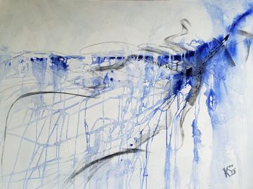Title: Moments
Size 36 H x 48 W
Price: 7625.00 USD
This contemporary large blue and white abstract  