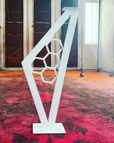 steel metalwork free standing table base, powder coated white