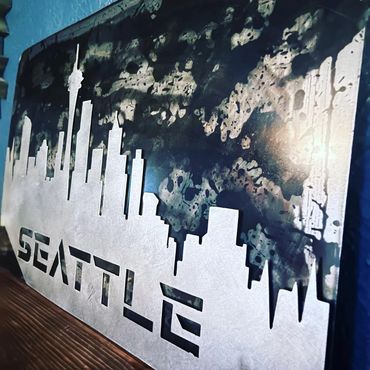 metal wall art of seattle skyline. cnc plasma cut