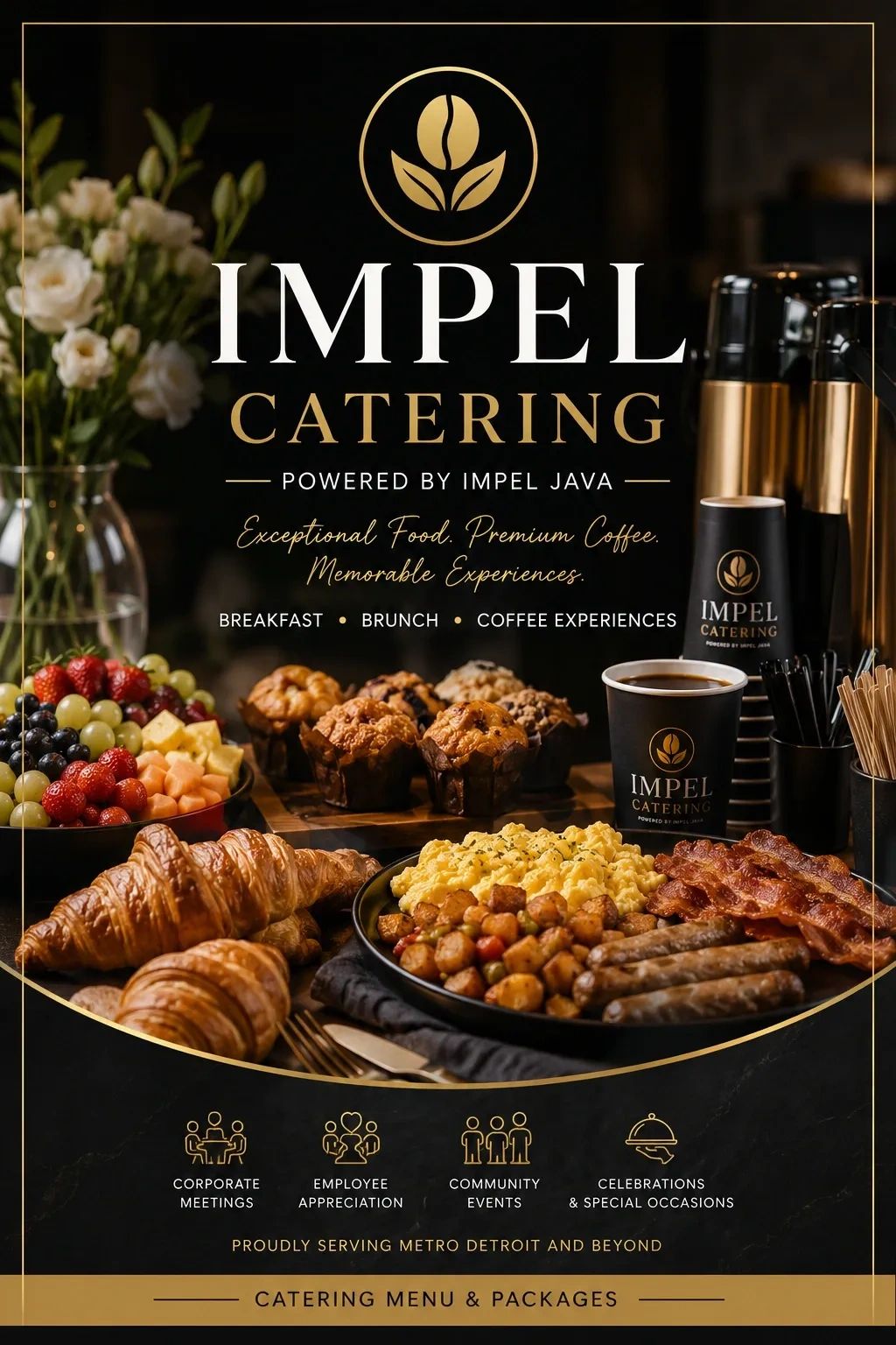 Impel Catering offering breakfast, brunch, and coffee experiences with premium food.
