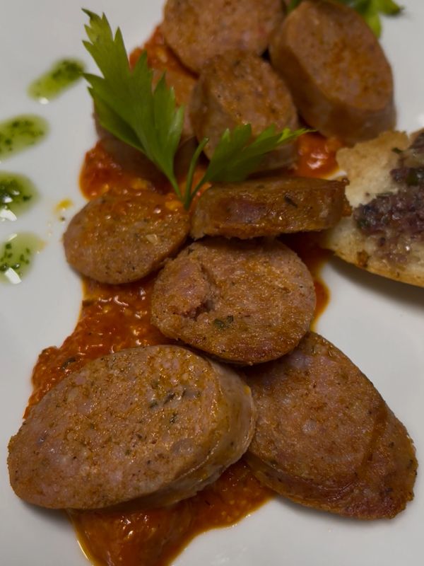 Chorizo over Romesco